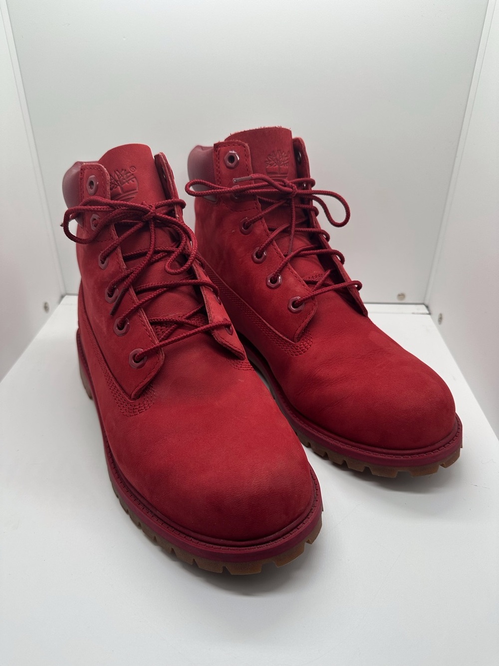 Timberland 6-Inch Premium Waterproof Red Suede Leather Boots - Picture 2 of 9